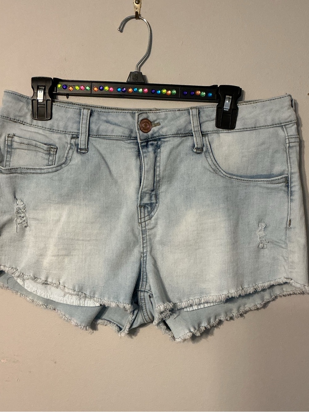 SO Light Blue Distressed Denim Shorts with Frayed Hem